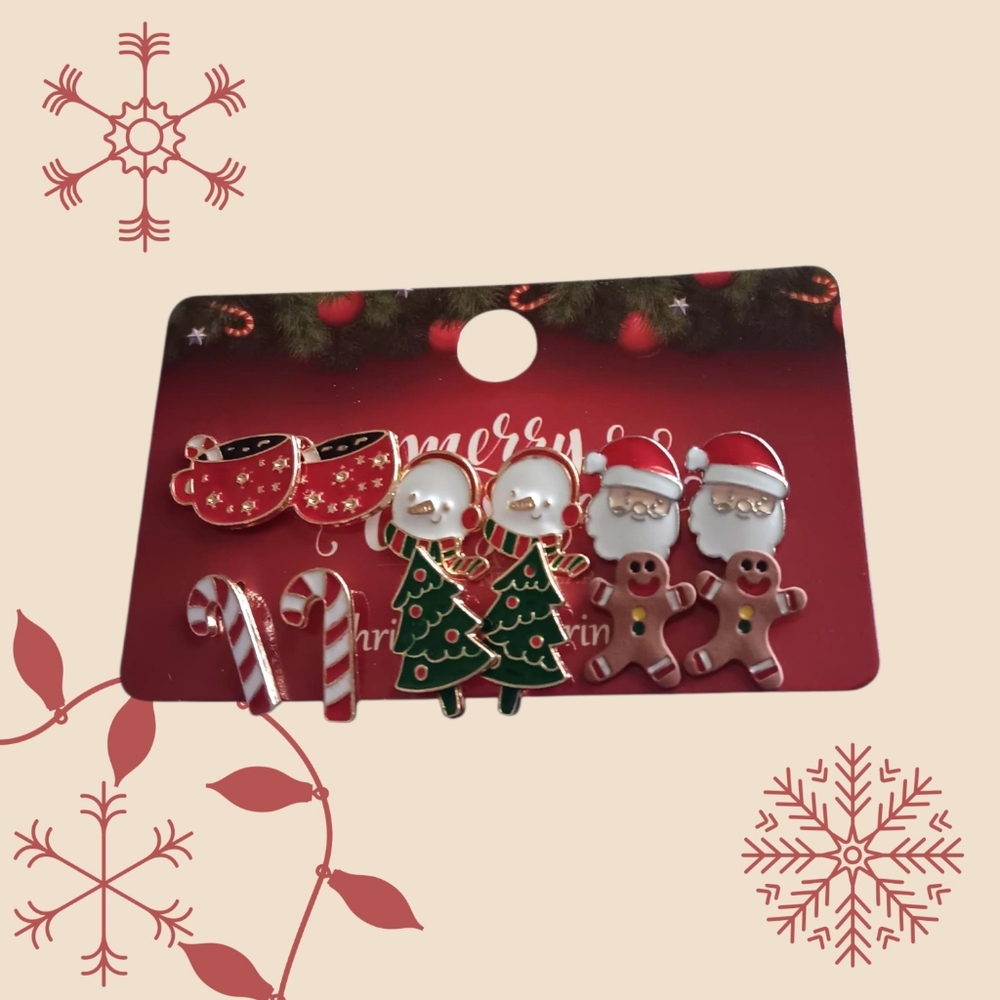 Pack 2 Christmas Earrings of Candy Canes & Cocoa Mugs